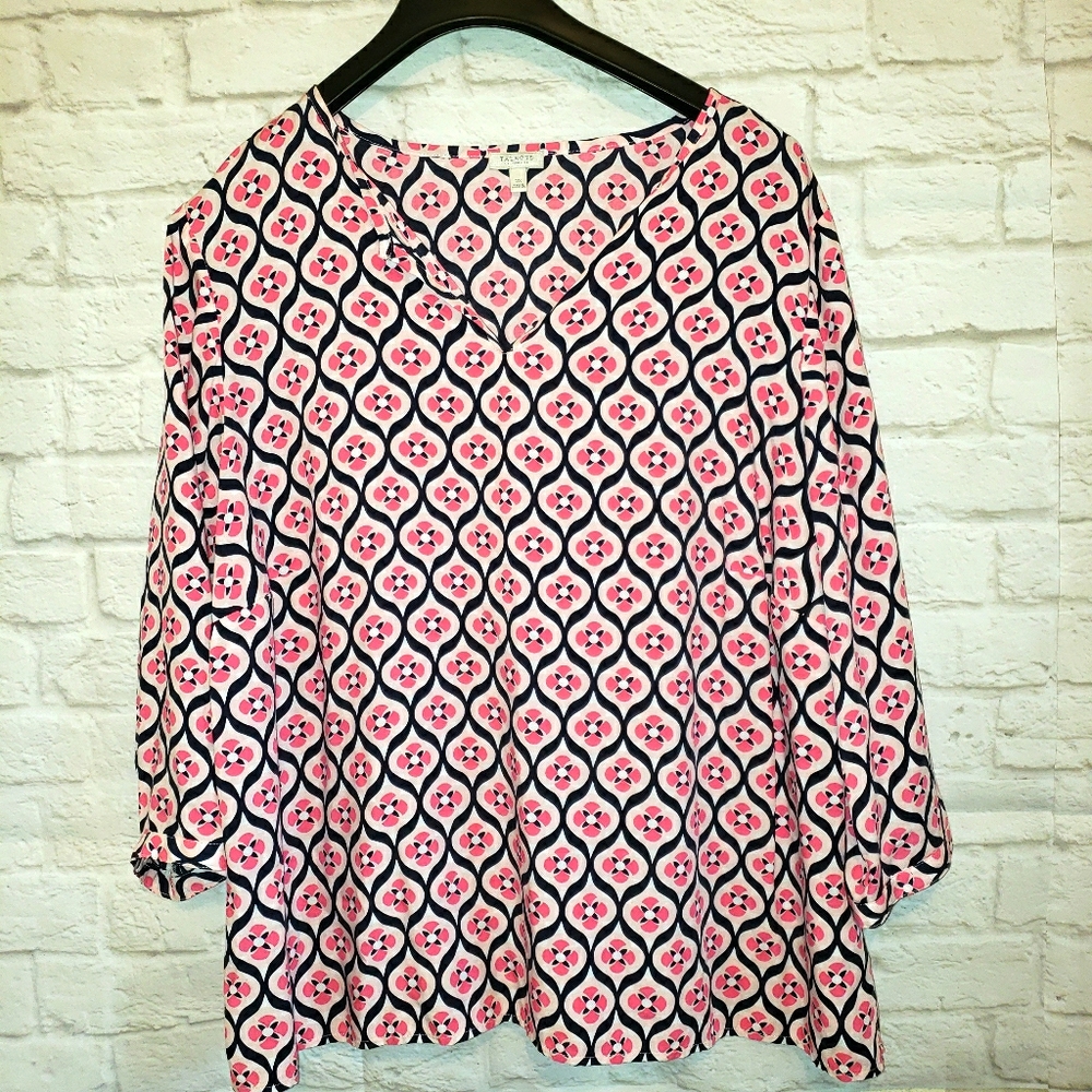 Talbots Vneck 3/4 Sleeve Printed Blouse Si…